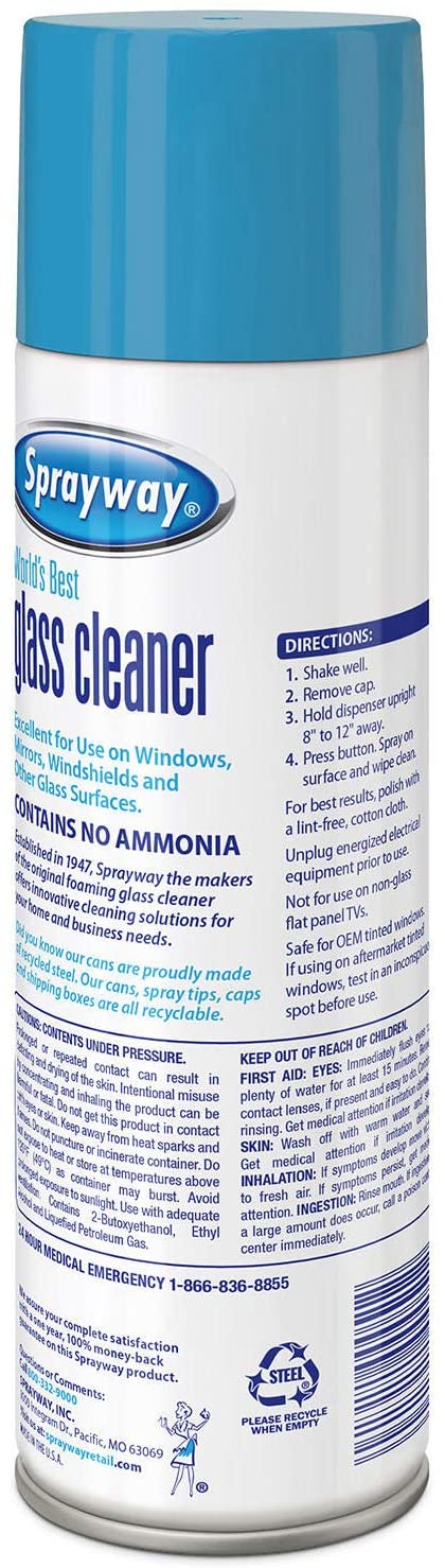 Sprayway Glass Cleaner Aerosol Spray, 19 oz, 4 Pack