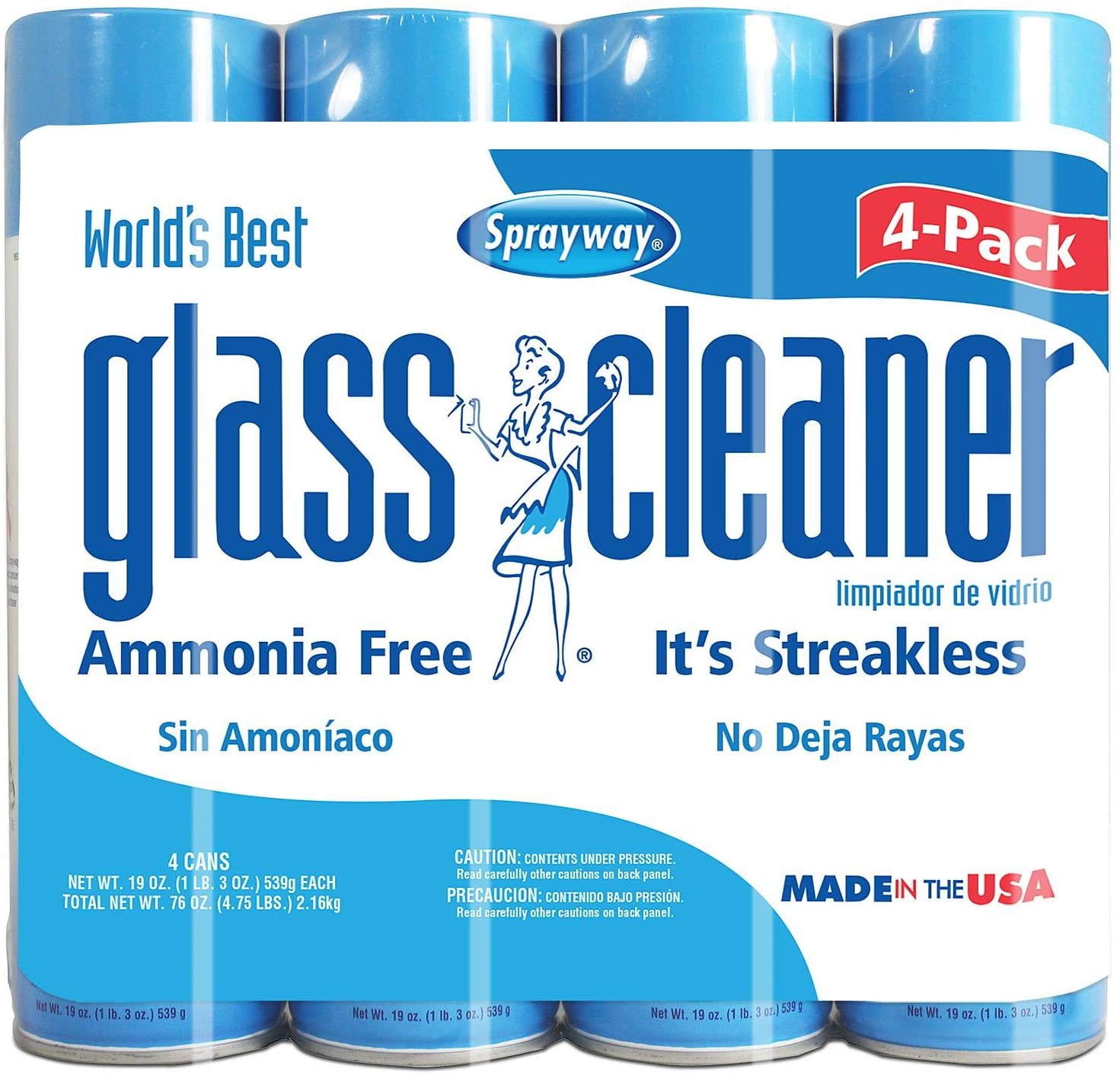 Sprayway 443331 Ammonia Free Glass Cleaner, 19 Oz. (4-Pack) (Packaging May  Vary)