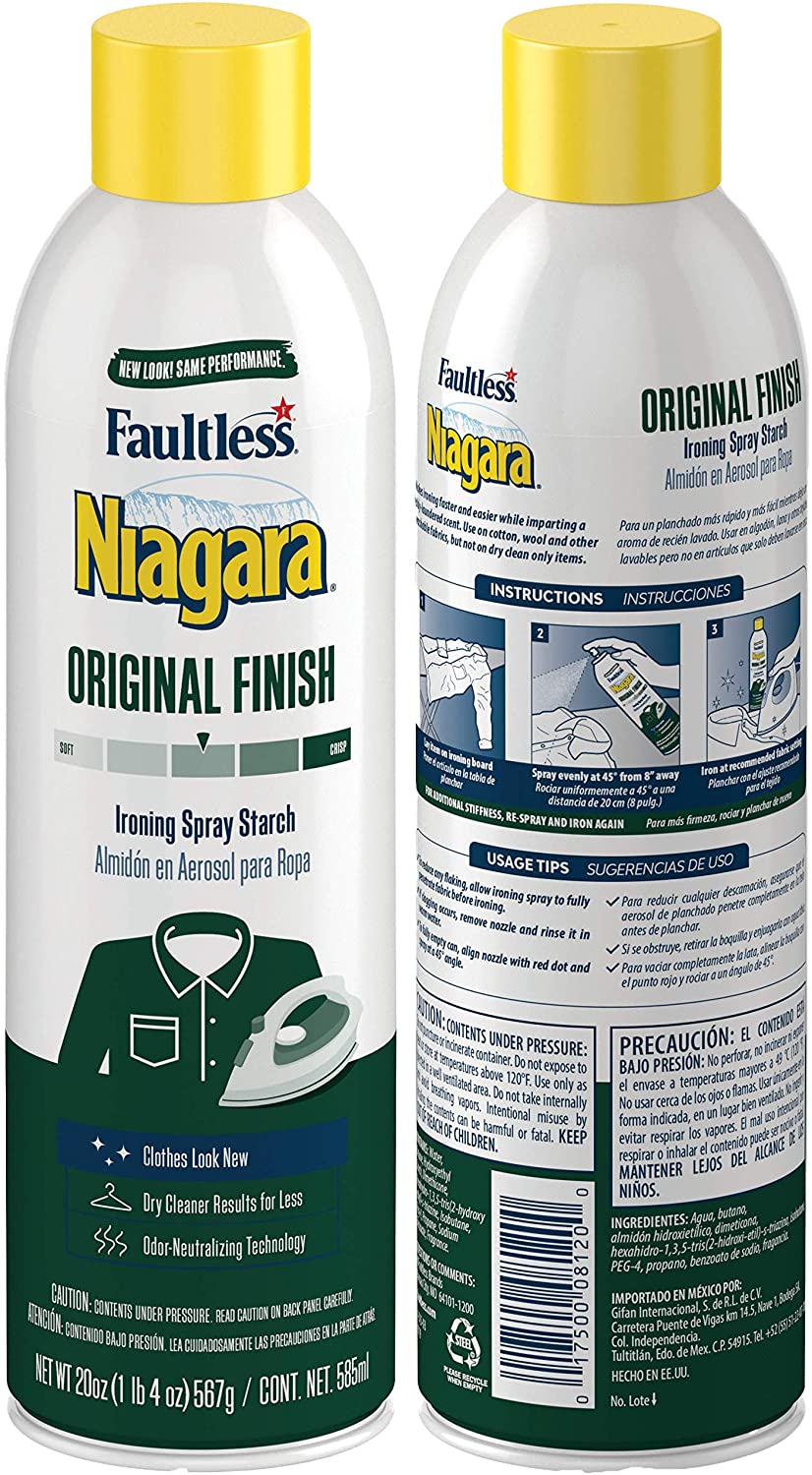 Liquid Starch Iron Spray (20 oz) - Niagara Starch Spray Iron Aid: Non-Flaky/Clogging | Durafresh Scent - Original Hold Iron Out Spray - Iron Spray Pack for Clothes & Fabrics