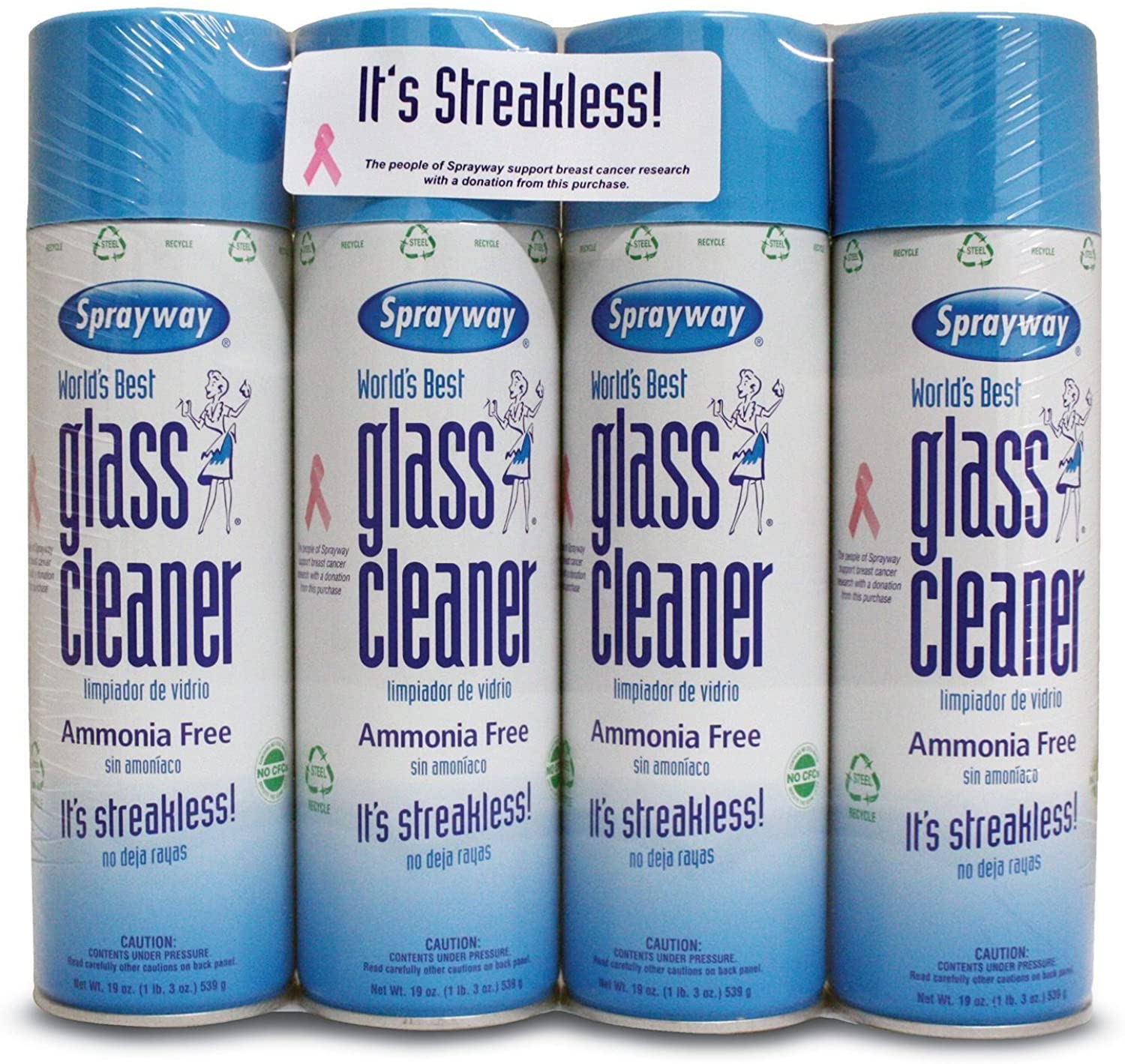 Sprayway 443331 Ammonia Free Glass Cleaner, 19 Oz. (4-Pack) (Packaging May.
