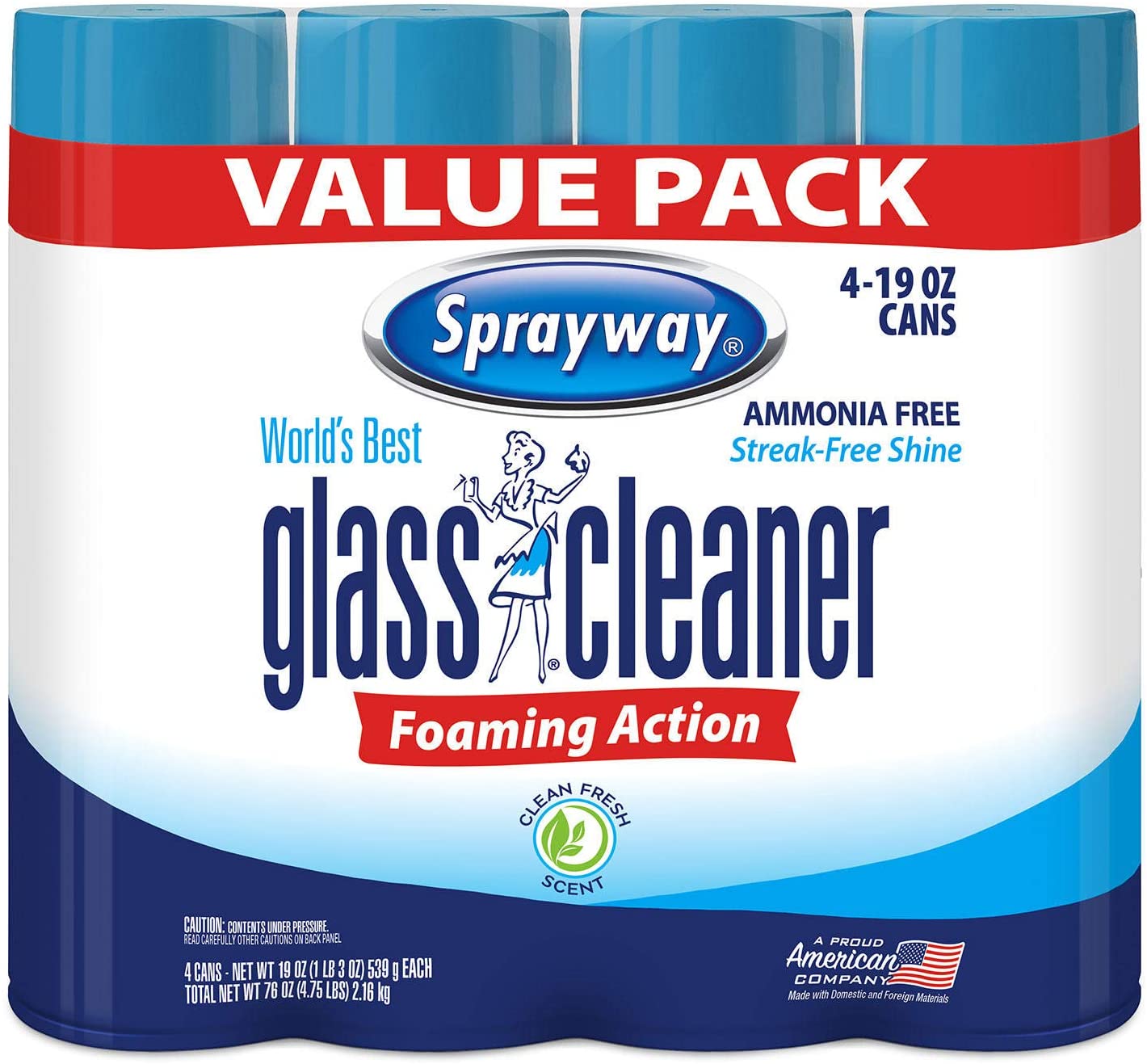 Sprayway Glass Cleaner Aerosol Spray, 19 oz, 4 Pack